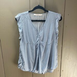 Shortsleeved blue and white ModCloth/Fun 2 Fun, blouse, size L.